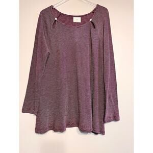 NWT Anthropologie T. La Purple Long Sleeve Stripe Shirt Tear Drop Shoulder Large